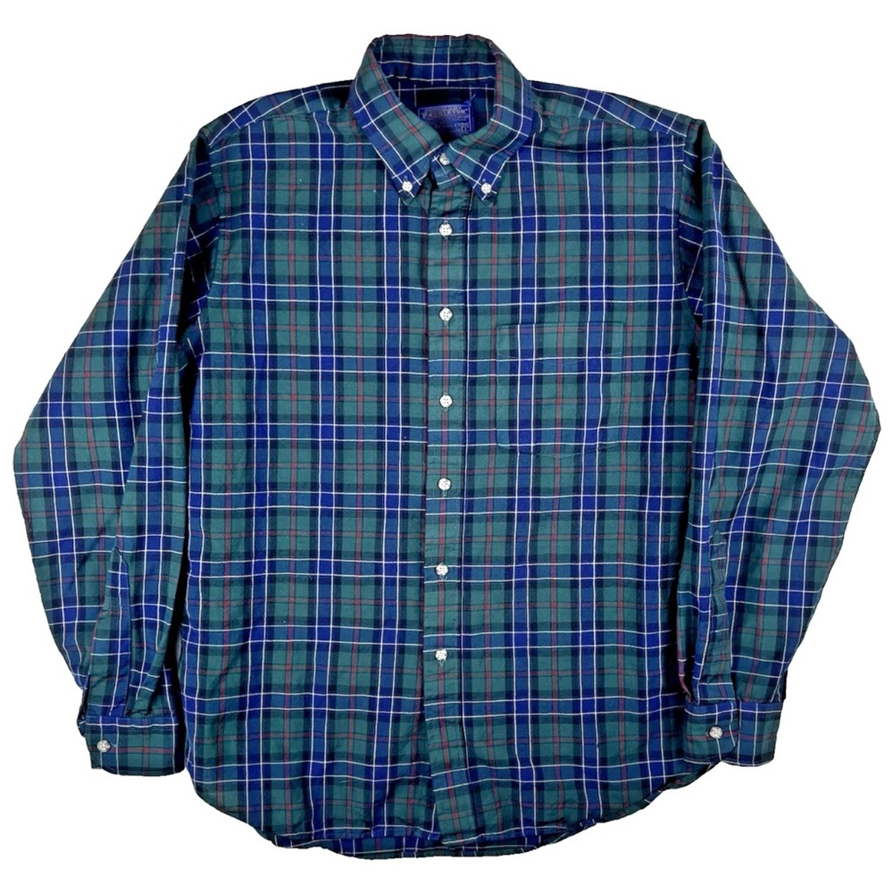 Vintage 60s 70s Sir Pendleton L Virgin Wool USA Button Down Shirt Tartan Plaid